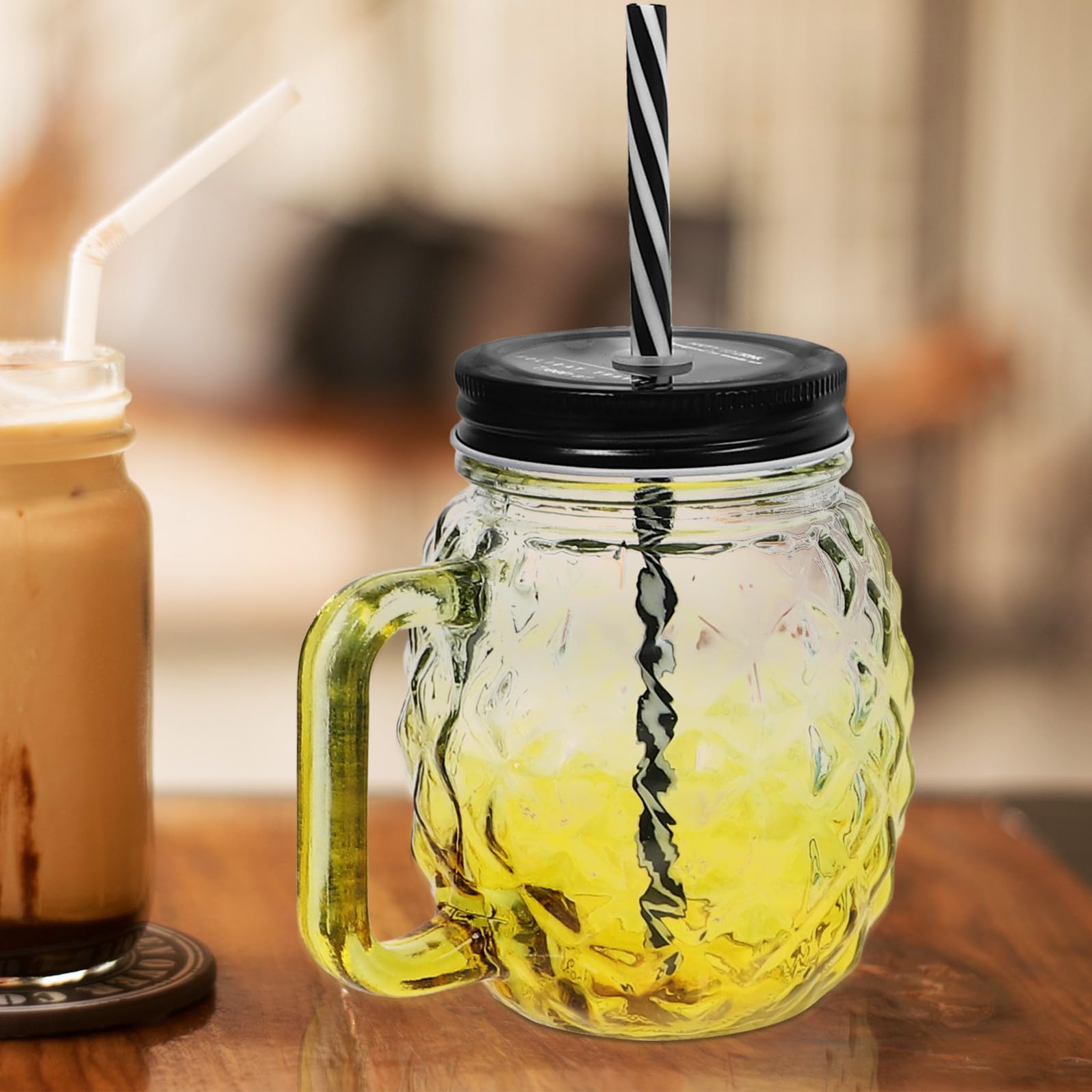 Set 4 Pezzi Bicchieri Vetro Graduati Coperchio Antigoccia e Cannuccia, Tazze da Tè Versatili per Lavoro e Scuola, Design Resistente e Funzionale