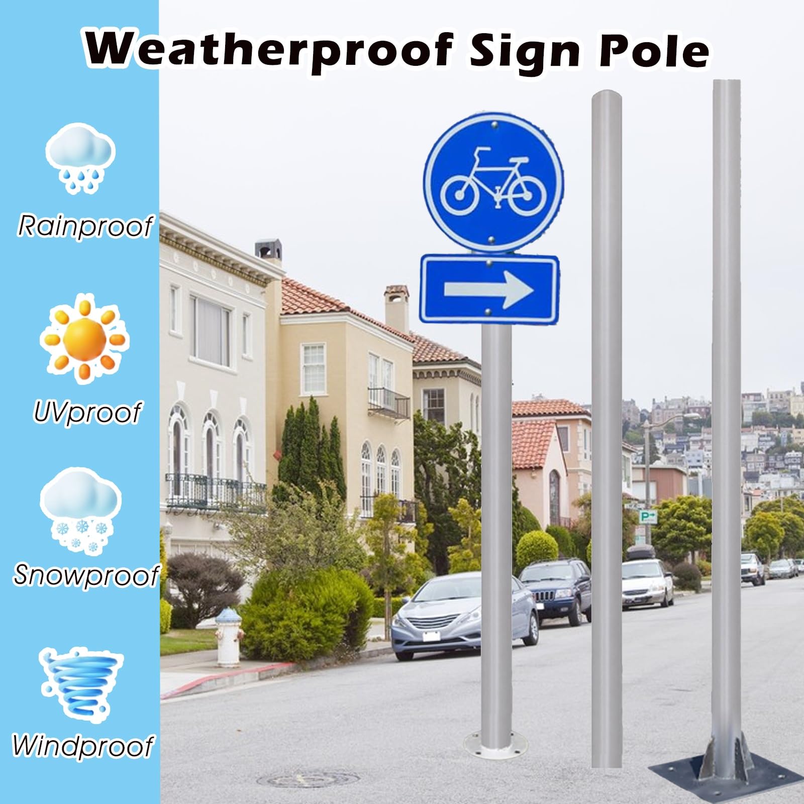 Poste de metal galvanizado para jardín, patio y uso inmobiliario, poste universal de montaje en tierra para parasol y letreros al aire libre