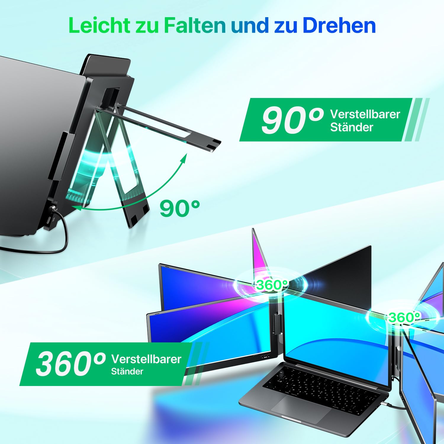 15.6 Inch Laptop Screen Extension, FHD Laptop Screen Extender, Laptop Extension 2 Monitors, Triple Screen Laptop Monitor USB-C/USB-A Extension for Laptop 12-16 Inch (Mac/Windows/Chrome) - 4