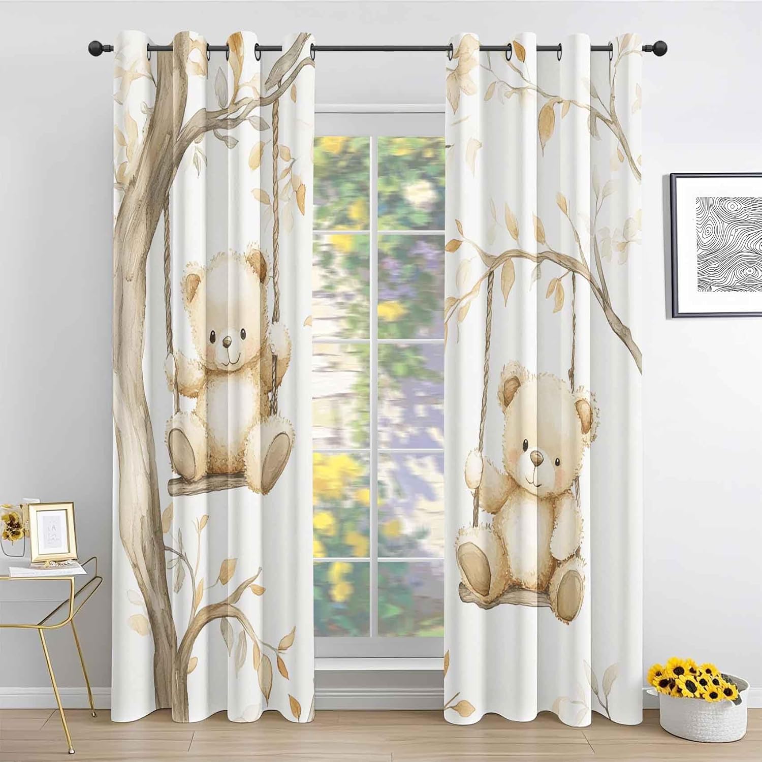 Cute Bear Blackout Curtains for Kids Room 84 Inch Length, Funny Animals Swing Curtains for Boys Girls Bedroom Drapes 2 Panels, Grommet Room Darkening Curtains