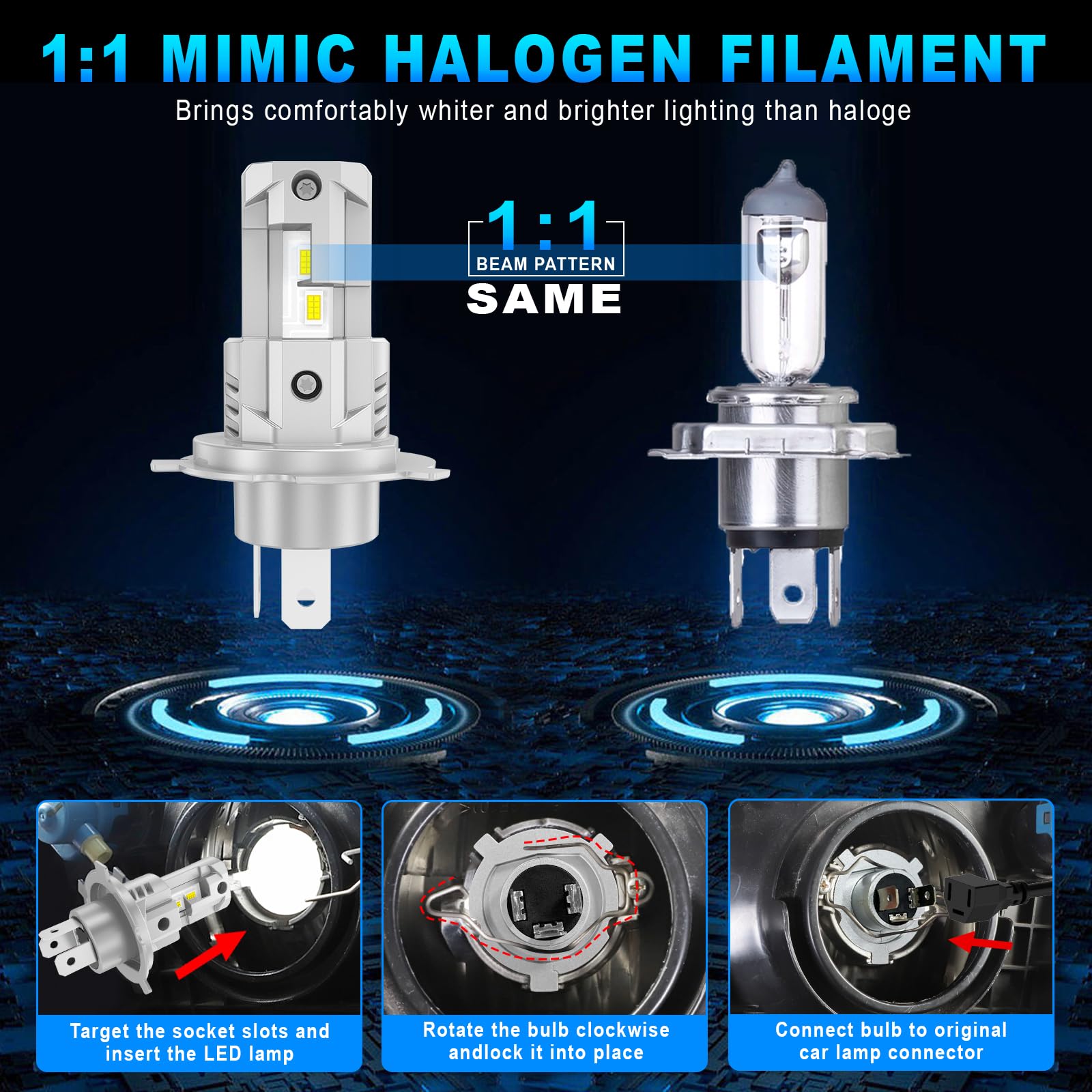 AUXIRACER H4/9003/HB2 LED, H4/9003/HB2 LED 20000LM 80W 6500K silne białe światło, zestaw do konwersji halogenowej, żarówka reflektorów do samochodu lub motocykla 12 V, 2 żarówki