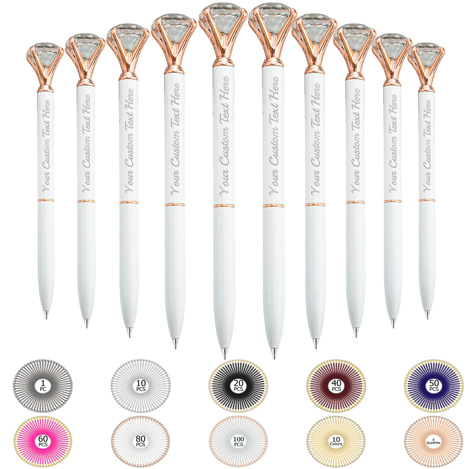 Up to 100 Personalized Diamond Pens Bulk with Name,Custom Imprint Ballpoint Pen Engraved Business Logo Text Message,Customized Gift for Women Men