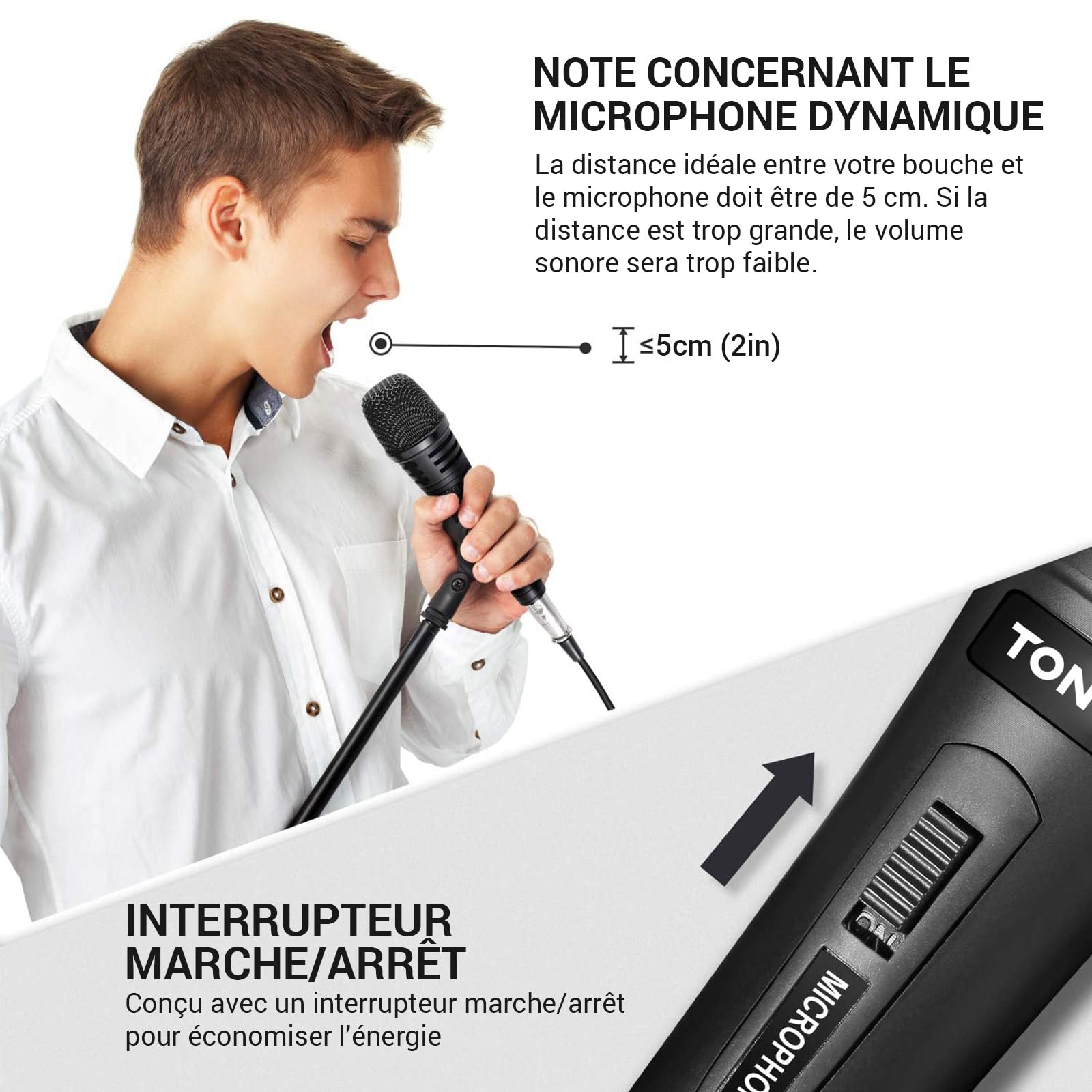 TONOR Micro Karaoke Dynamique avec Cable XLR de 5M(500 cm), Microphone à Main en Métal Compatible avec Les Appareils, DVD, KTV, Les Amplificateurs pour Les Discours, Les Mariages et Les Activités, K1