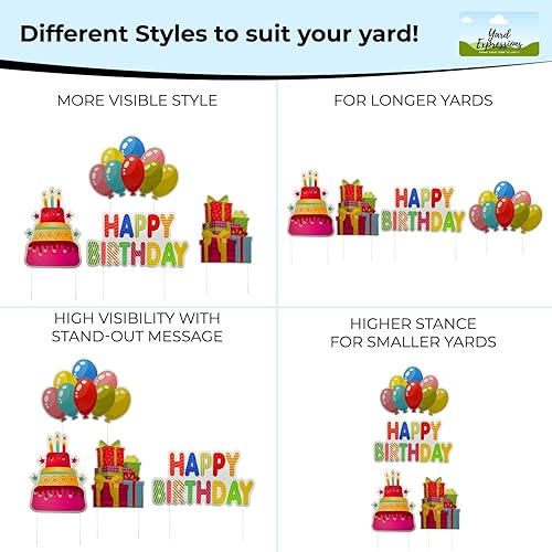 Miniatura 8 de Yard Expressions - Letrero de feliz cumpleaños con estacas para el patio, fácil de instalar, letrero grande de cumpleaños impermeable de 16