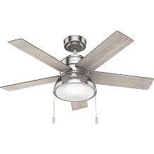 Hunter 44 inch Indoor Ceiling Fan with LED Light - Ceiling Fan with Pull Chain, For Bedroom, Living Room, or Kitchen, Standard Mount, No Remote, 5 Blades - Lilliput 51137, Brushed Nickel | with LED Light, Standard Mount, 5 Blades, For Bedroom, Living Room, Kitchen, 51137
