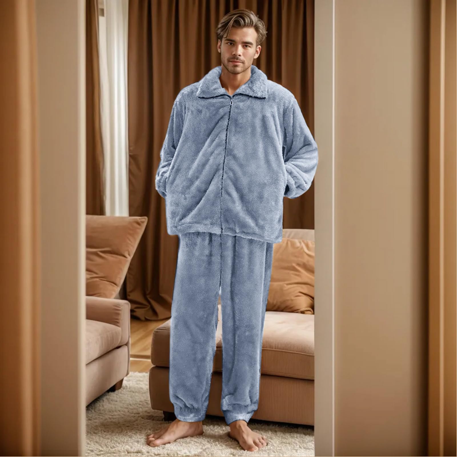 Generisch Pijama para hombre Pijama de felpa Pijamas para hombre se puede usar en invierno con bolsillos cálidos