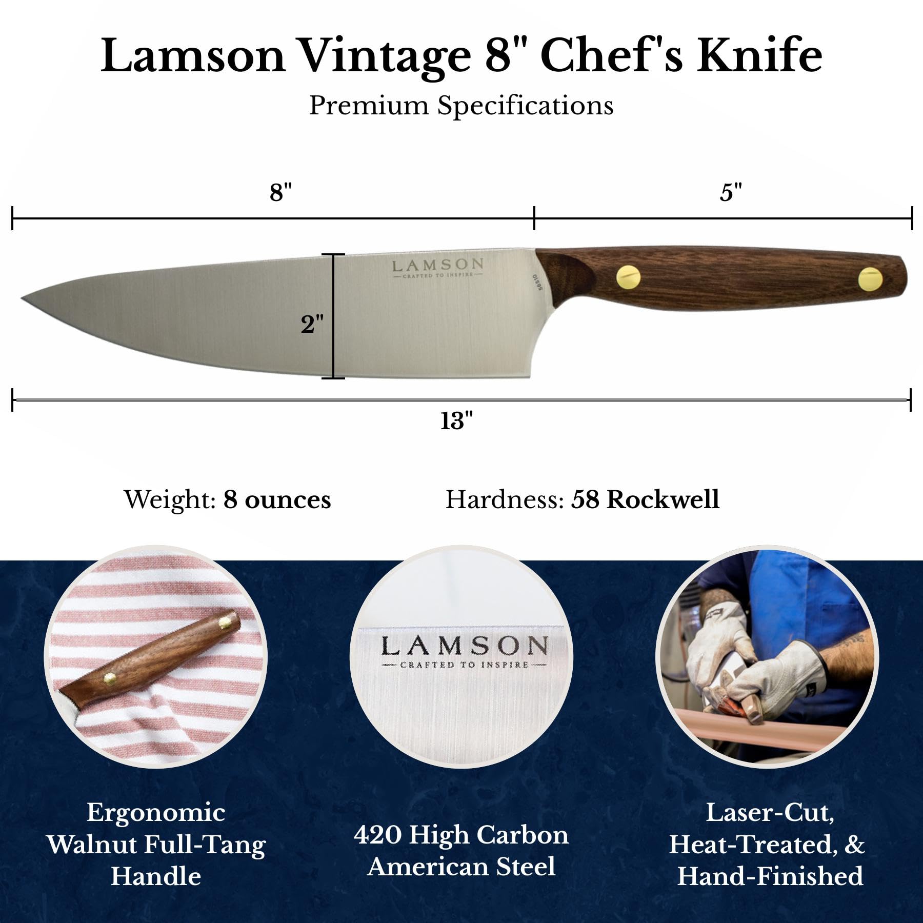 Lamson Vintage 8 In Chef's Knife, Walnut Handle, Double Riveted — Amazon image 2