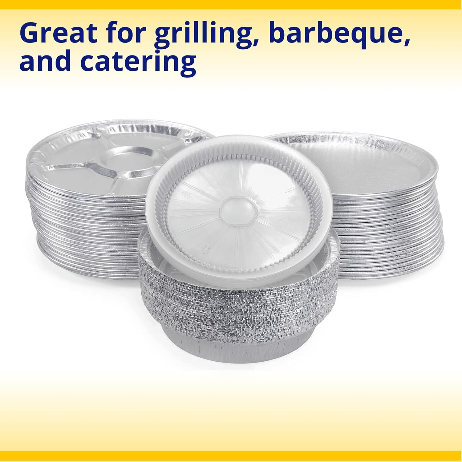 IDL Packaging 15 pc Aluminum Catering Set with 5 Lazy Suzan Trays, 5 Flat Trays and 5 Pans with Lids - Disposable Round Aluminum Foil Containers for Baking, Catering, Party Servings