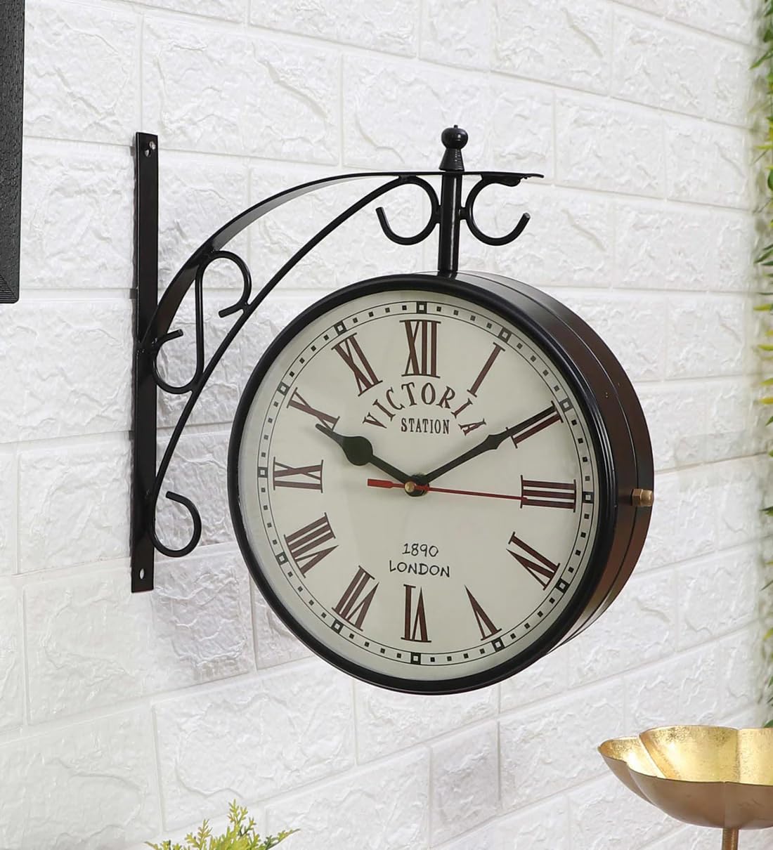SELLPLUS Black Iron 8 Inch Victoria Station Clock London Vintage Wall Clock Retro Wall Clock Double Sided Wall Clock Antique Clock (8 Inch) (Code 04)-image-46