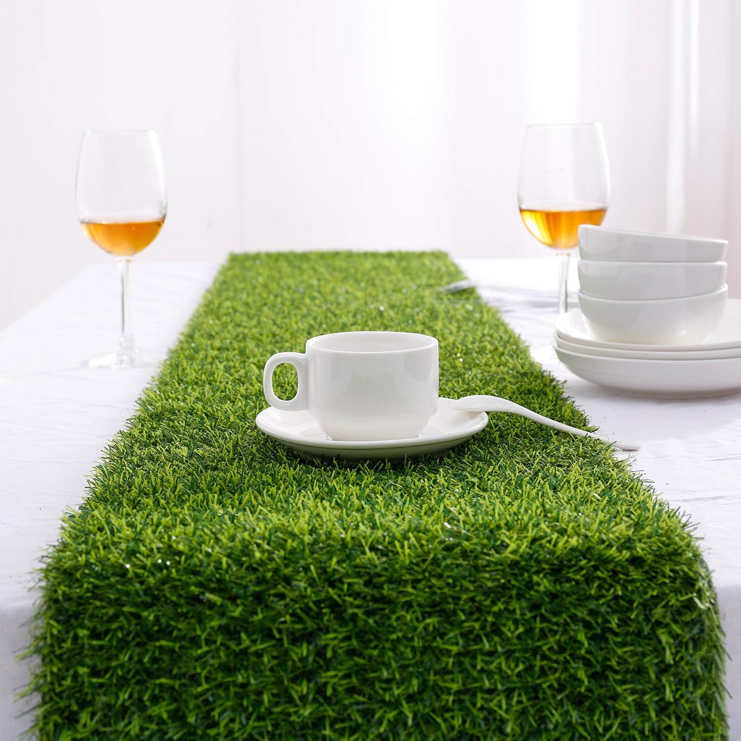 Farochy Artificial Grass Table Runners - Synthetic Grass Table Runner for Wedding Party, Birthday 12 in x 48 in Green