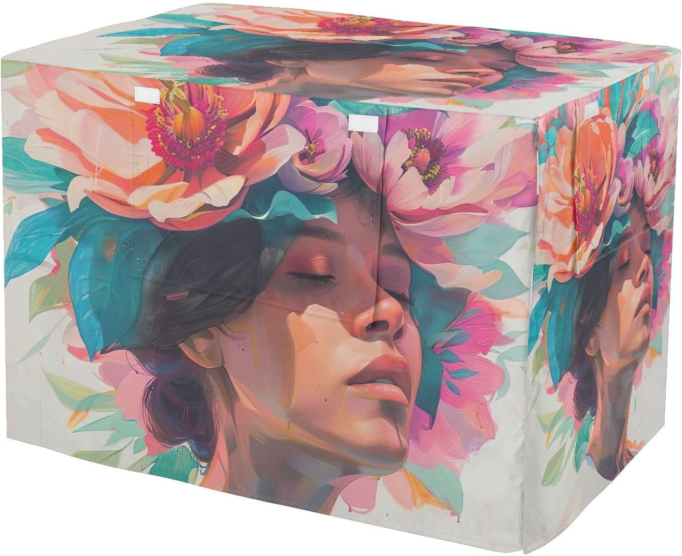 Floral Woman Pet Cage Cover with Mesh Windows, UV-Resistant Pet Crate Cover, Large