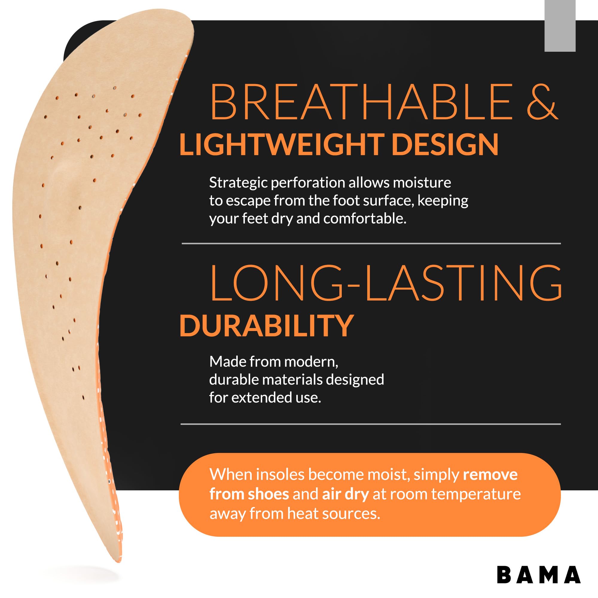 Bama Comfort Memory Foam - Amortyzowane Wkładki Piankowe Zapewniająca Wsparcie i Oddychalność - Wygodna Wkładka do Butów Unisex, Brązowo-Pomarańczowa 40/41 EUR