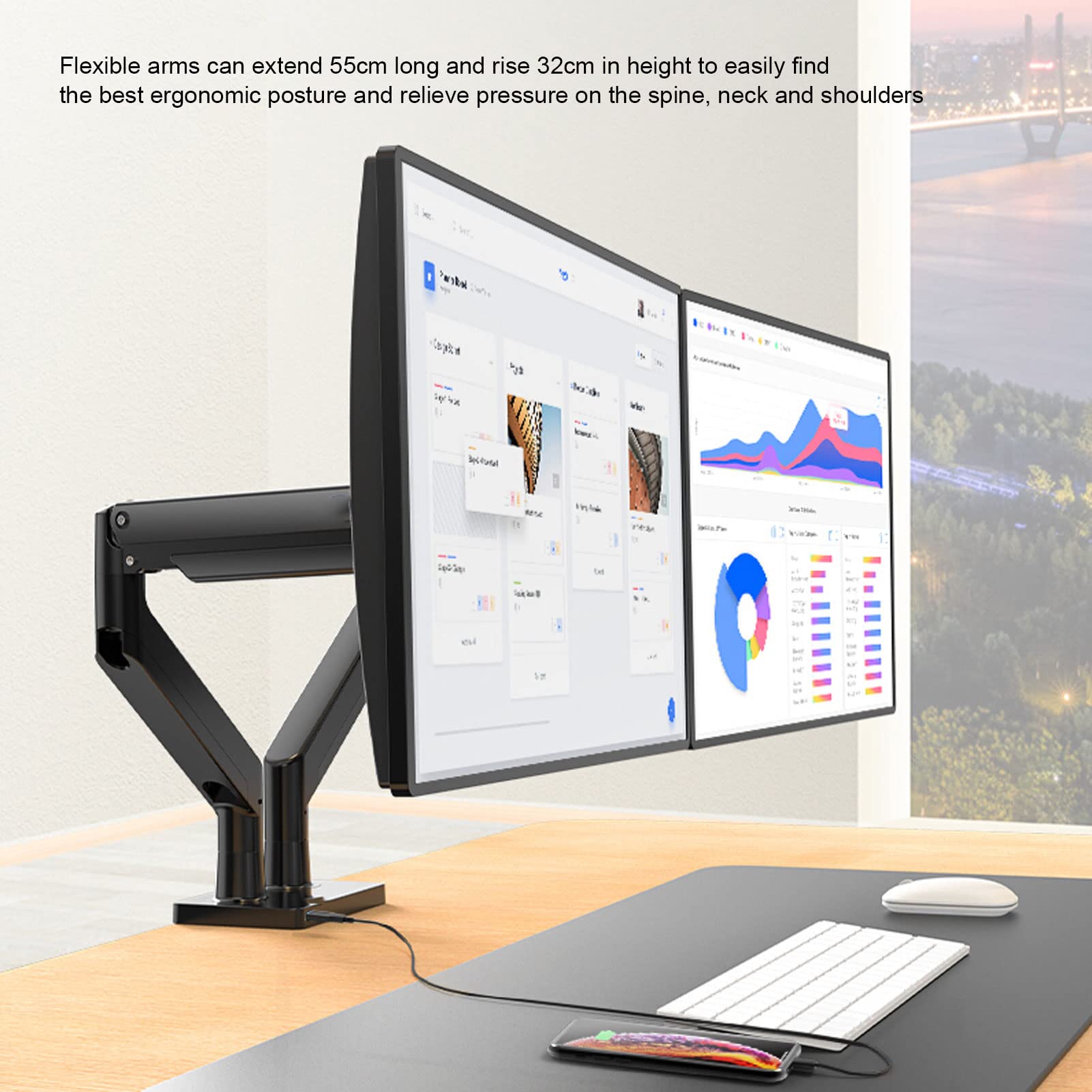 Aramox Support pour Double Moniteur, 22 à 32 Pouces, Bras Ergonome Robustes