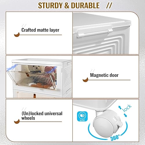 Miniatura 3 de CTSNSLH Contenedores de almacenamiento de plástico de 32 cuartos de galón, 3 niveles, contenedores de almacenamiento Skactable con tapa y ruedas 2
