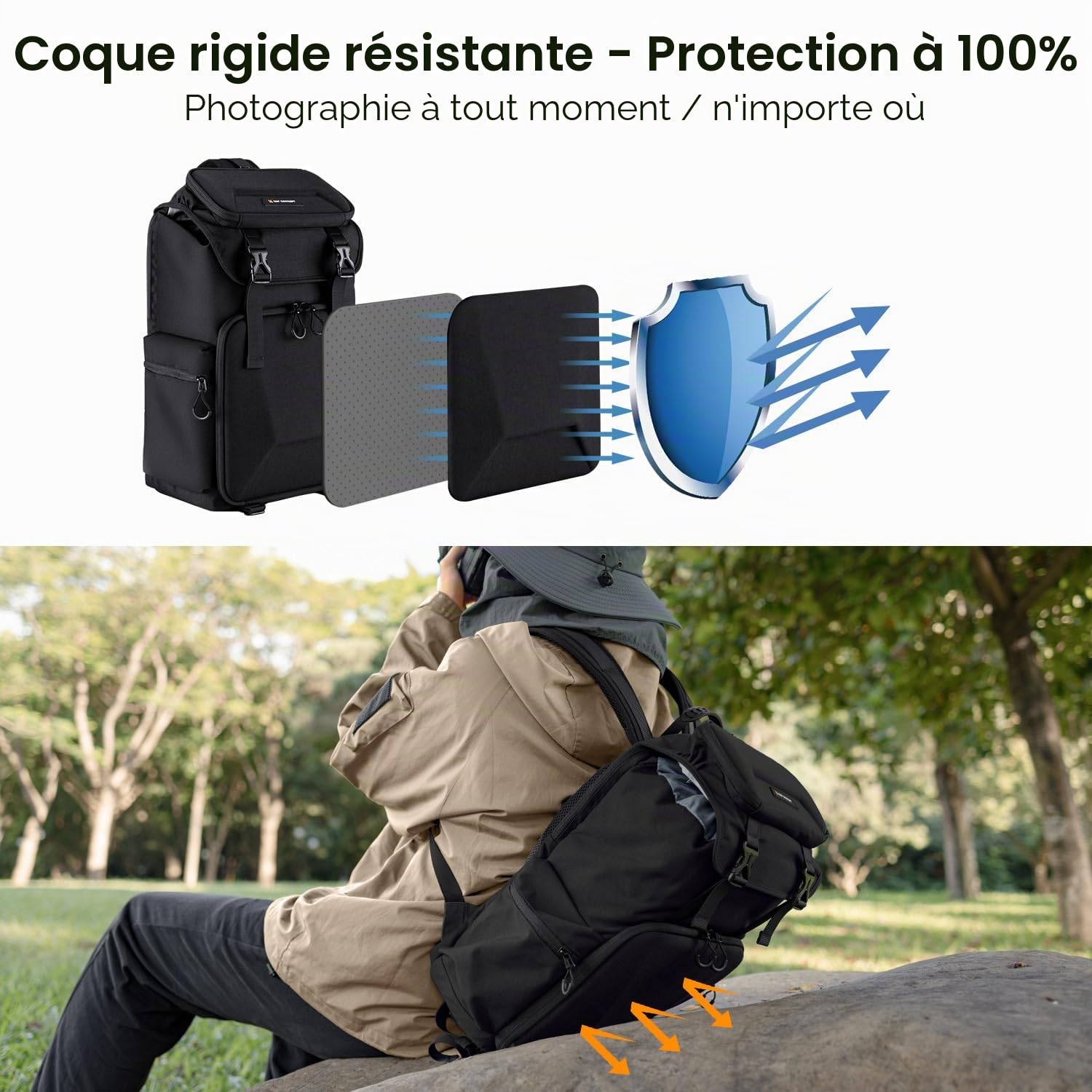 K&F CONCEPT Sac pour appareil photo pour photographes, sac de voyage pour trépied, accessoire d'objectif avec compartiment pour ordinateur portable et housse de pluie pour appareils reflex numériques