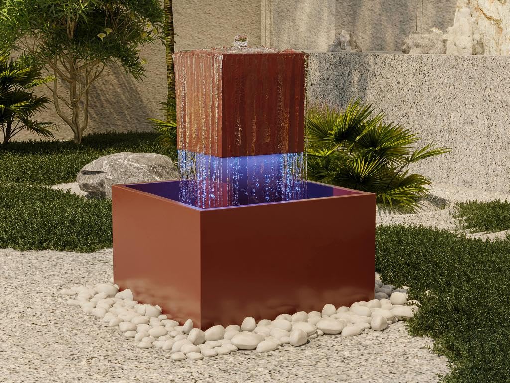 Vente-unique - Fuente de Exterior de Acero Inoxidable con LED - Alt. 65 cm - Terracota - CARDINA