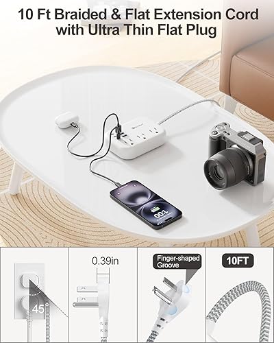 Miniatura 3 de Tira de alimentación con protector de sobretensiones de 6 USB (3 USB), cable de extensión de 10 pies con estación de carga USB de 24 W y 3 tomas,