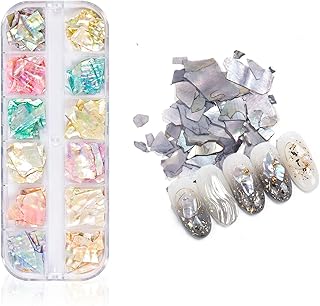 AFLOWER Nail Art Glitter Flakes，12 Colors Mixed Nail Shell Pieces Iridescent Mermaid Flakes Sticker Flakes，Irregular Abalone Seashell Slices Irregular Nail Art Decorations, multicolored (SZWF00022)