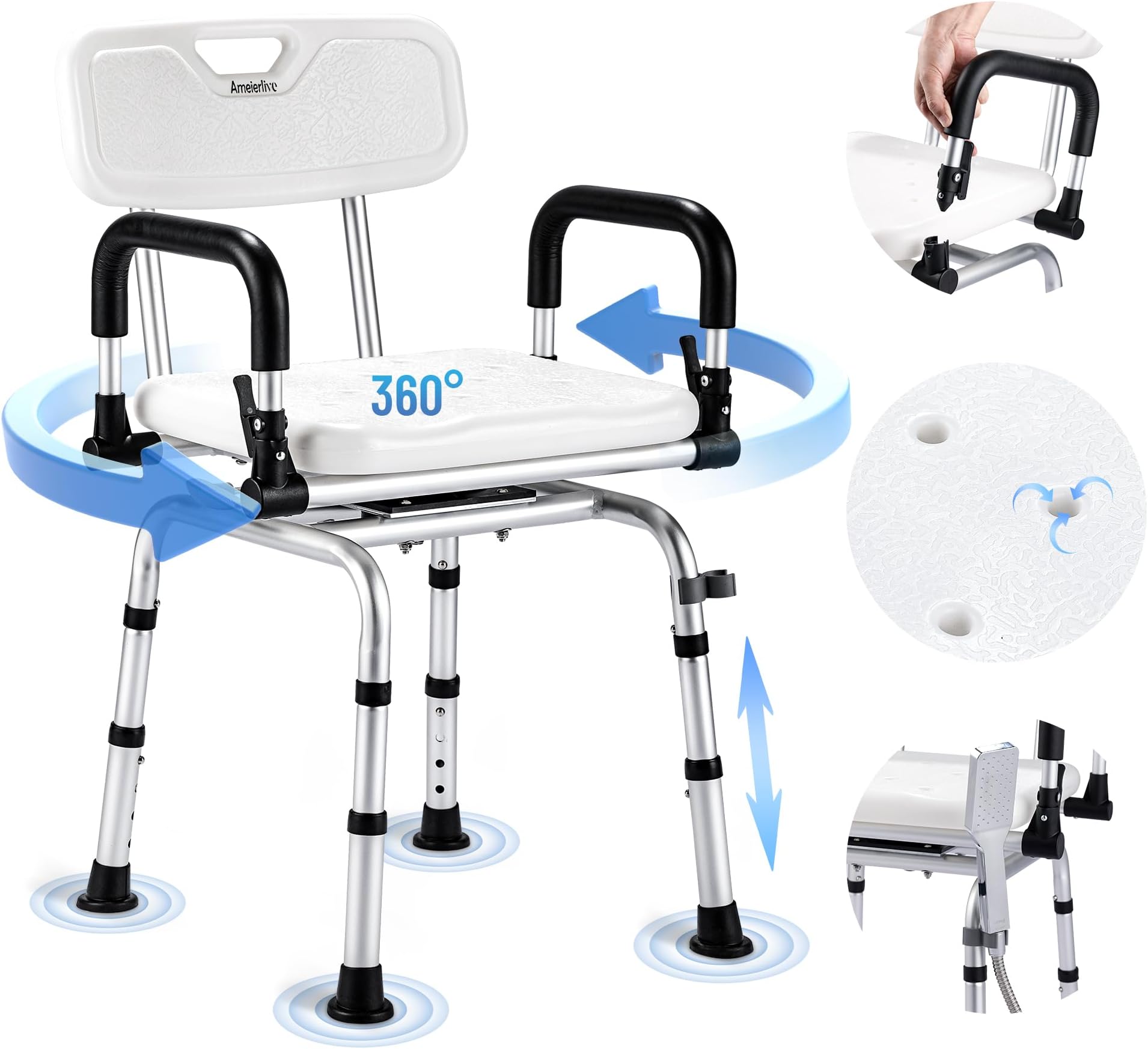 Amazon.com: Swivel Shower Chair for Inside Shower,Ameierlive Shower Chair with Armrest and Back ...