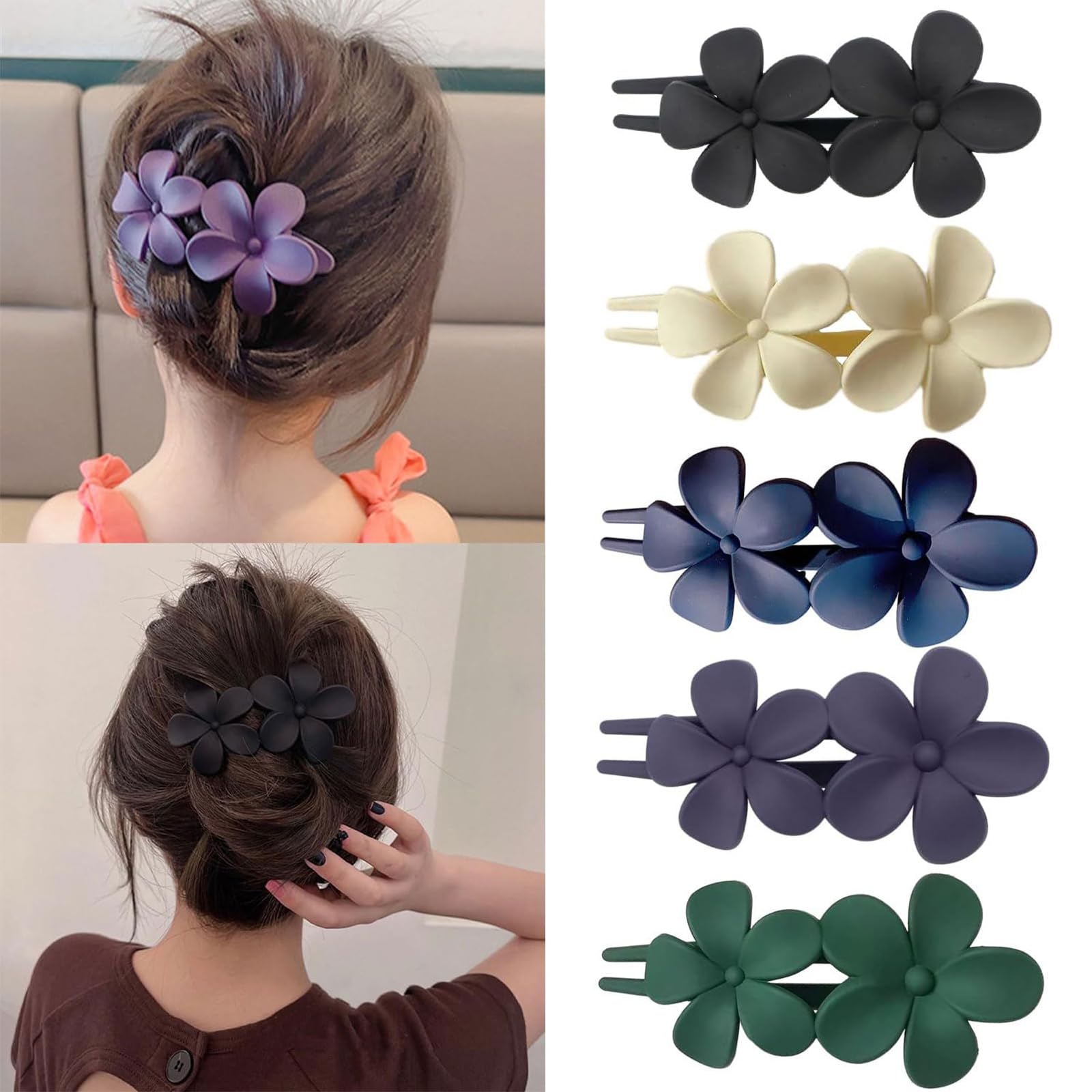 Calkkrer 5 Pieces Hair Clips Non Slip Hair Clips for Women Large Hair Clips Flat Flower Hair Clips Hair Clips Flower Hair Clips for Thick Hair