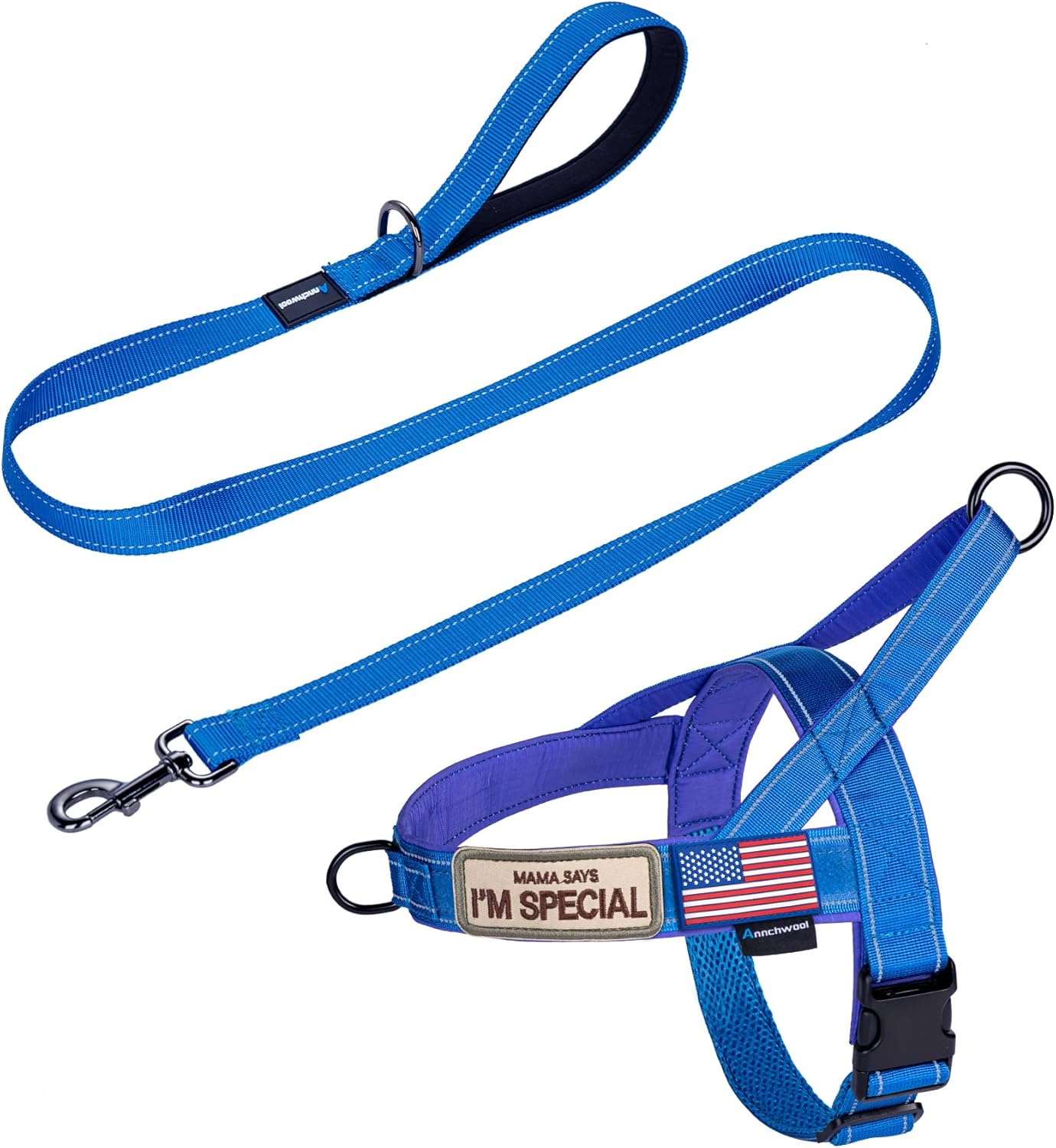 Annchwool No Pull Dog Harness with Padded Handle+5 Ft
