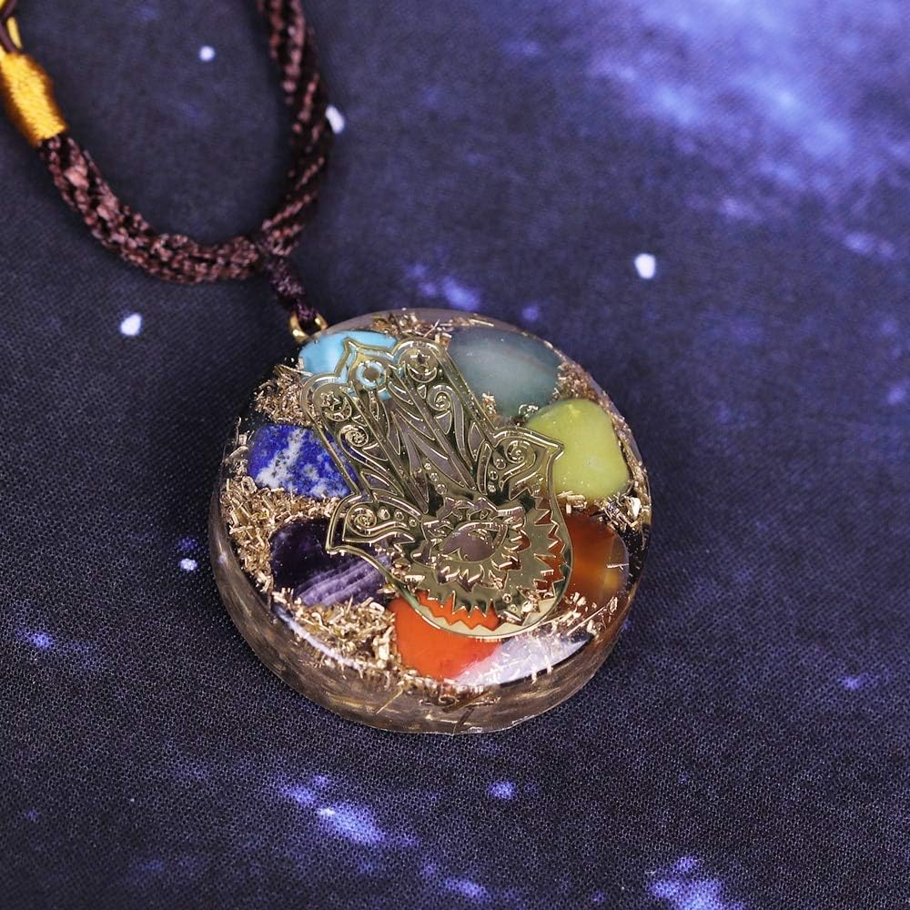Orgone Metatron Cube Orgonite Necklace Hand Of Fatifa,7 Chakra Crystals Meditation Tool