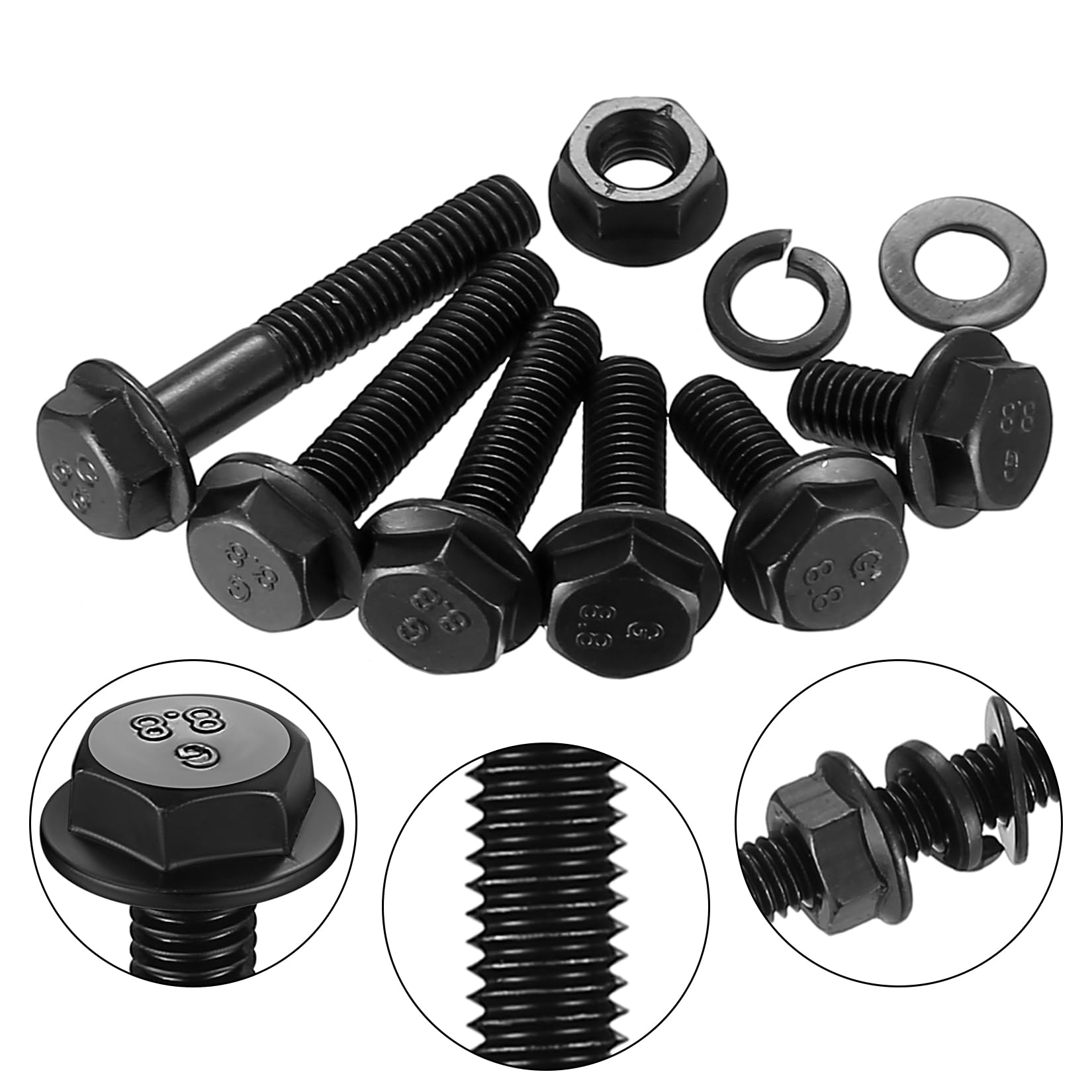 208 Pcs M6 Nuts and Bolts Set, Hex Serrated Flange Bolts and Nuts Set, Metric Flanged Hex Head Bolts and Nuts Assortment Kit, Black Assorted Machine Screws Flange Nuts Lock and Flat Washers Set (M6) - Image 3