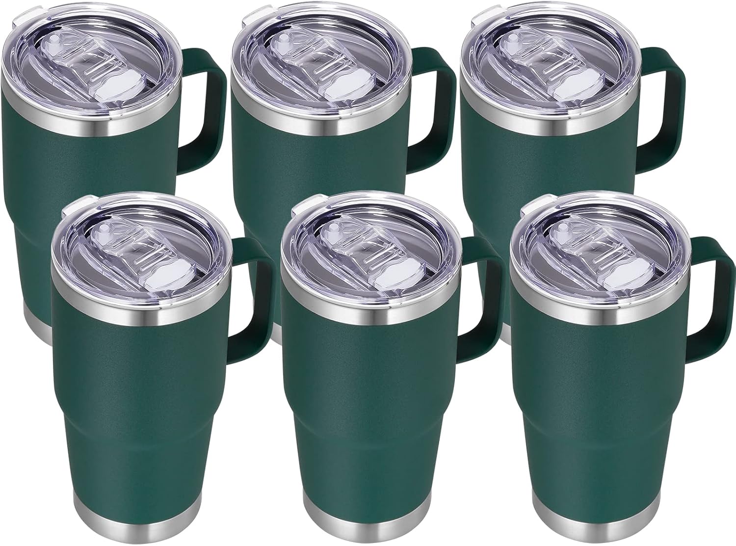 VEGOND 20 oz Tumbler Bulk with Handle Lid and Straw, Stainless Steel Insulated Travel Coffee Mug Set, Spill Proof Double Wall Metal Tumblers Cups, Dark Green 6 Pack