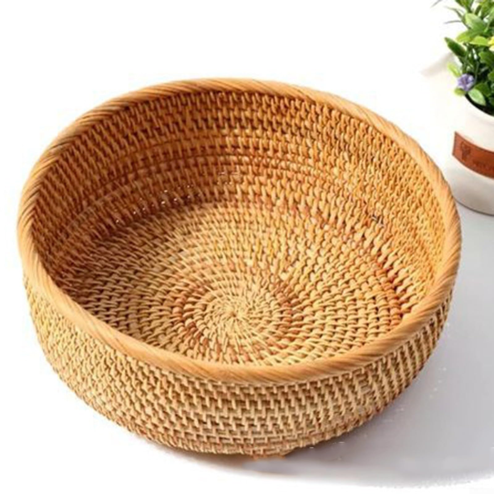 Frutero de ratán para decoración de cocina, cesta redonda para servir aperitivos con estilo