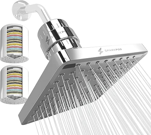 SparkPod Juego de cabezal de ducha filtrado de lujo de 23 etapas con 1 filtro adicional, elimina el cloro y los metales pesados, filtro de regadera