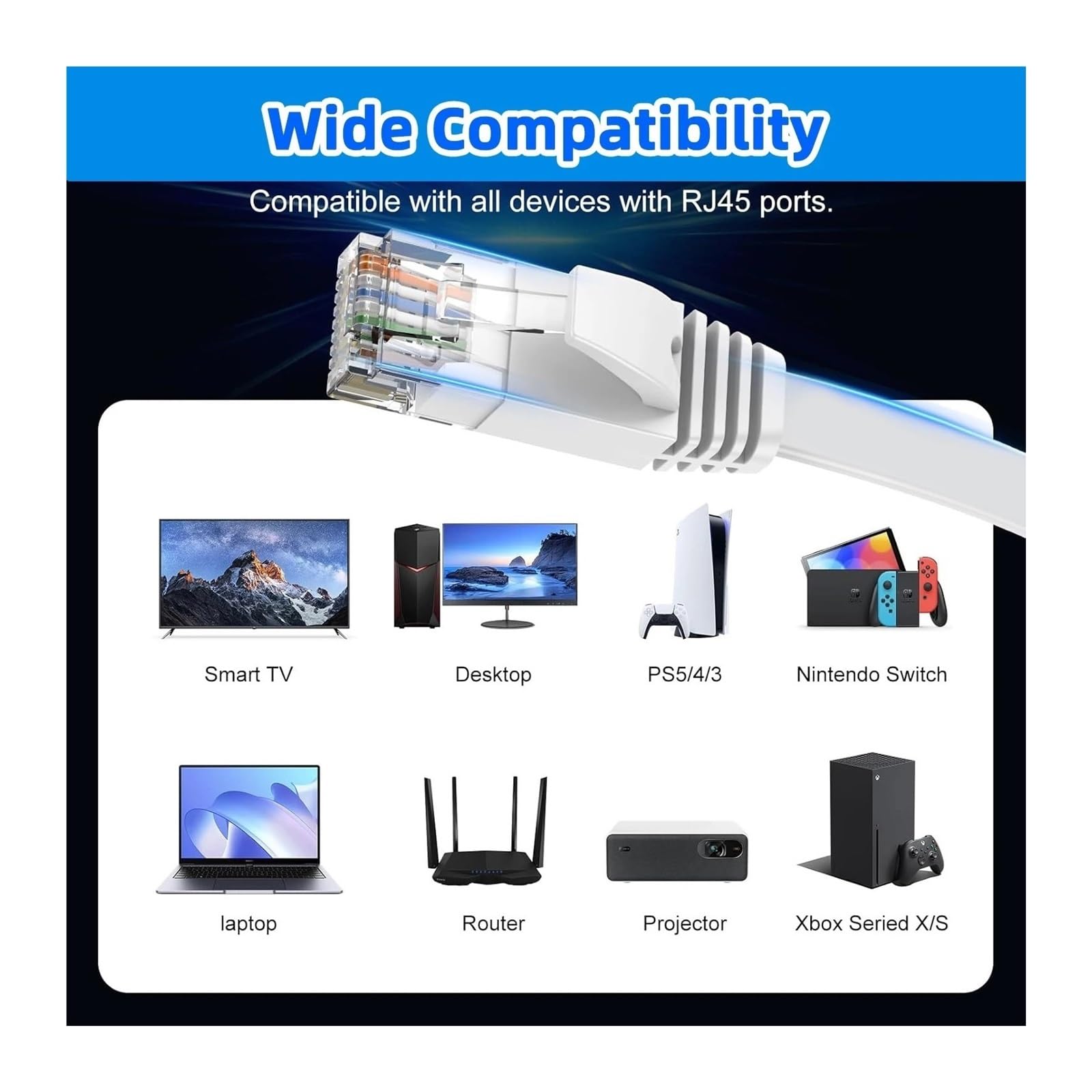 Générique 0.1M 0.2M 0.3M 0.5M 50M Cat6 câble Ethernet court plat RJ45 ordinateur Internet LAN réseau Ethernet câble de raccordement(Cat 6-black,30M)