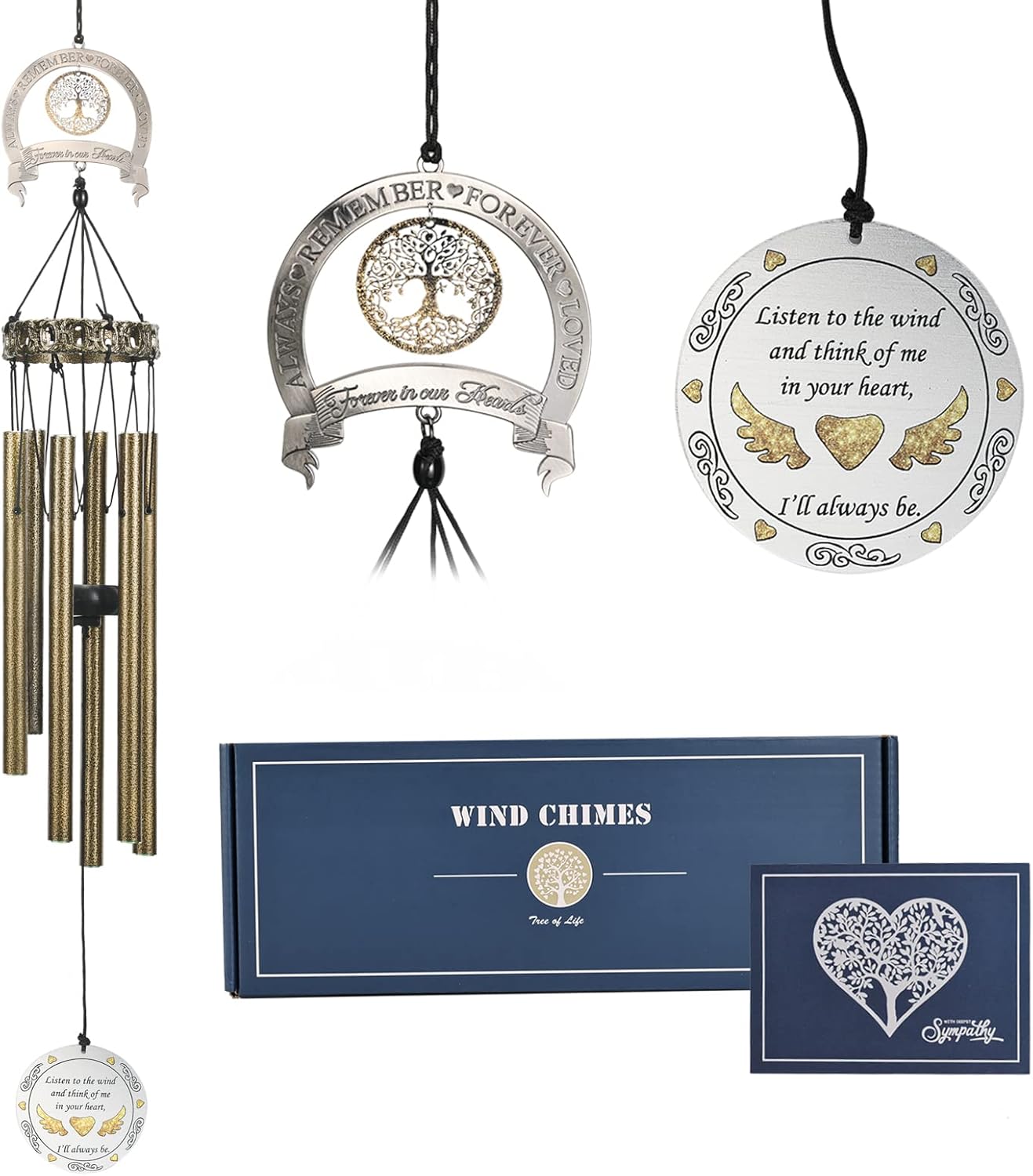 Memorial Wind Chimes with Tree of Life,Sympathy Wind Chimes for Loss of Loved One,Windchimes in Memory of a Loved One,Memorial/Sympathy/Remembrance Gifts,Wind Chimes for Outside Garden & Home Decor
