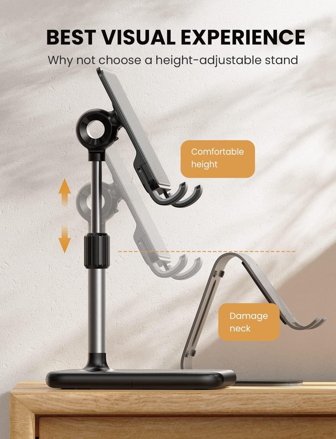 LISEN Tablet Stand Holder, [Never Tip Over] iPad Stand for Desk [Height & Angle Adjustable] iPad Stands and Holders for Desk Compatible with All Tablets & Smartphones : Electronics