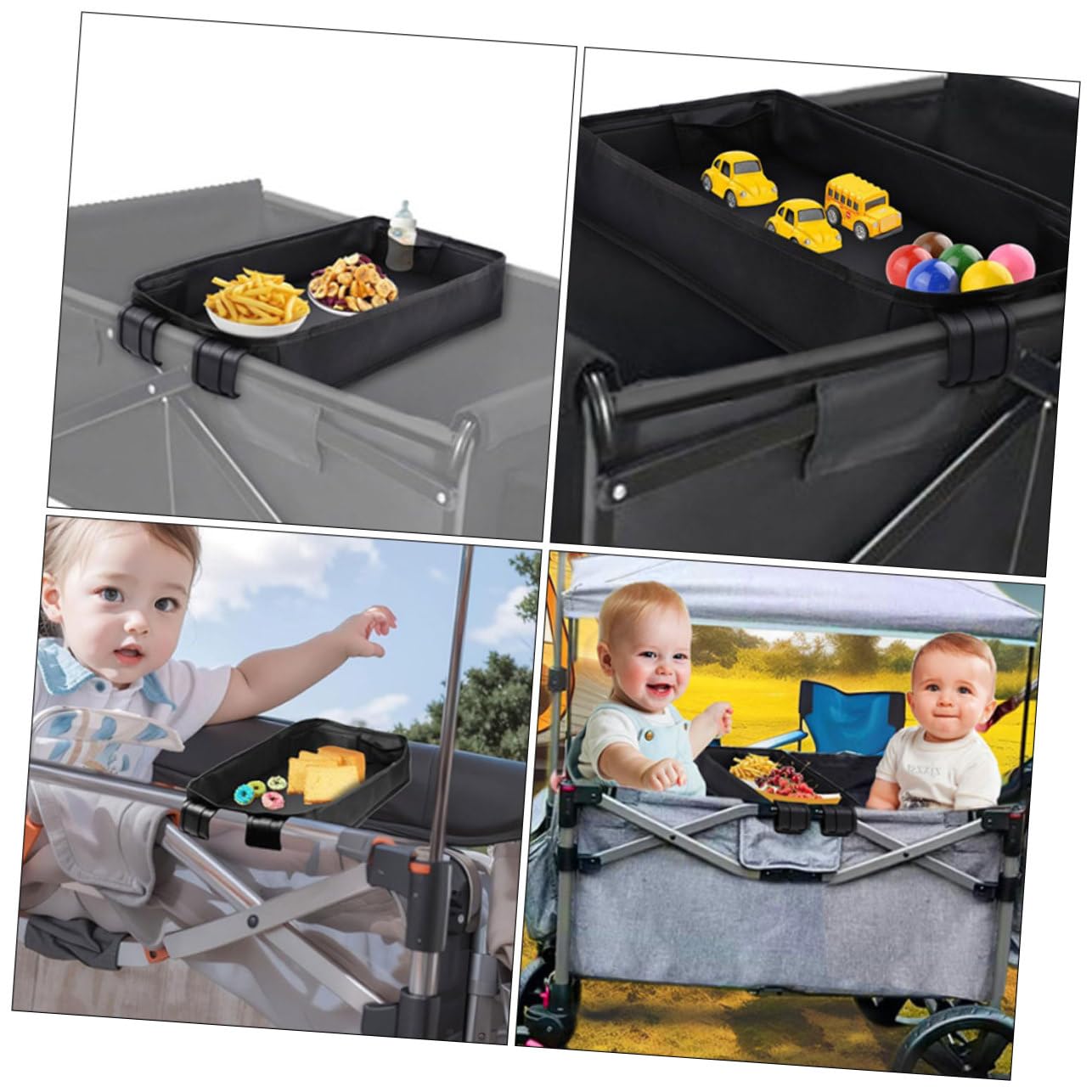 Abaodam Plateau Pour Poussette Avec Support Téléphone Et Porte-gobelet Accessoire Clip Noir Xl Pour Organisateur De Snack Et Voyage Avec Garçon Fille