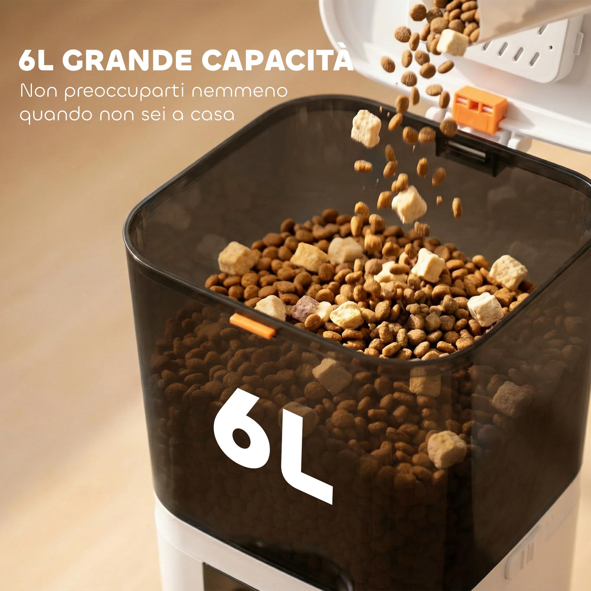 PawHut Distributore Automatico Cibo Gatti 6L WiFi 2.4G, Dispenser Crocchette Gatto App Controllo con Timer, 1-10 Pasti al Giorno, Registratore 10s, 2 Ciotole in Acciaio Inox, per Cani Media e Piccolo