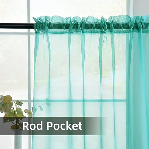 Miniatura 3 de youleyar 2 paneles de cortinas de gasa transparentes con dobladillo para barra, color blanco, beige, negro, gris, café, 52 pulgadas de ancho y 63