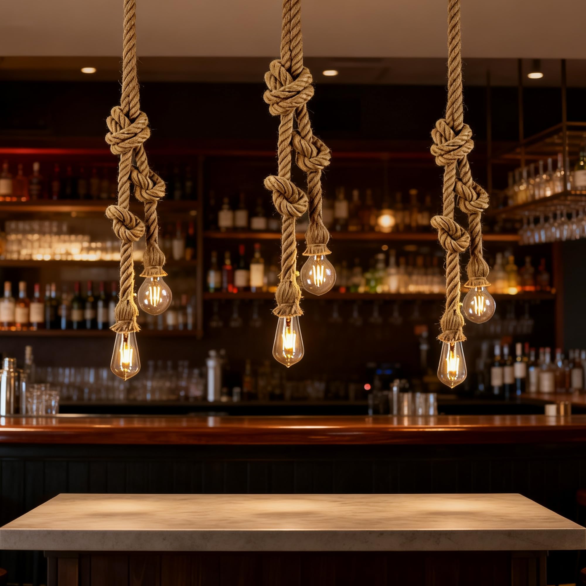 Lámpara colgante industrial STARRYOL, lámpara colgante de cuerda de cáñamo de doble cabezal para comedor, salón, restaurante, bar, cafetería, longitud 60 + 60 cm