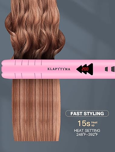 Miniatura 6 de KLARYTYMA Alisador y rizador de cabello 2 en 1, placas flotantes 3D de titanio de calentamiento instantáneo de 15 segundos, tecnología de iones Rosa