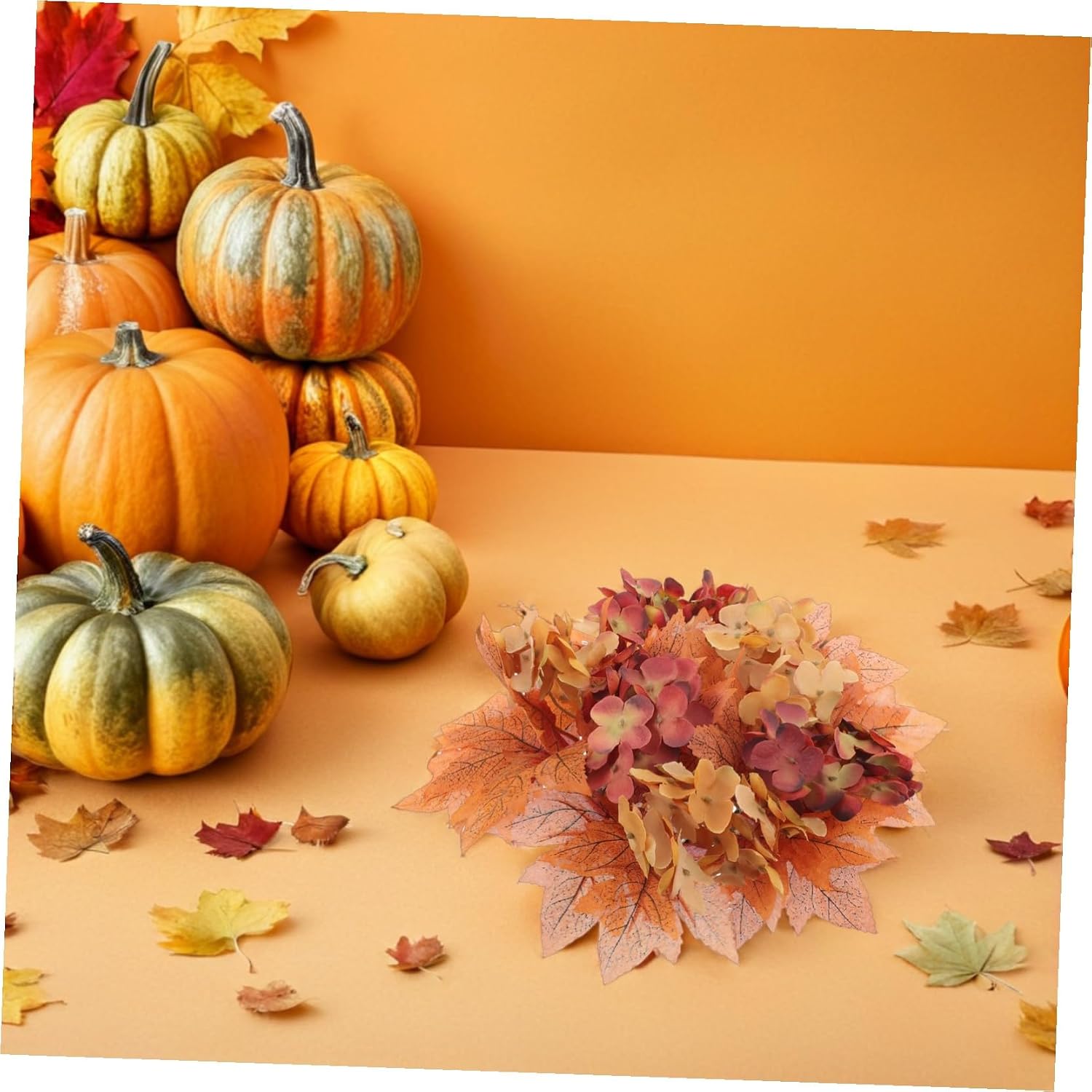 Alipis 2pcs Fall Candle Rings Wreaths with Artificial Pumpkin and Maple Leaf Garland for Thanksgiving Day Table Decor and Front Door Hanging Versatile Autumn Candle Holder Rings for