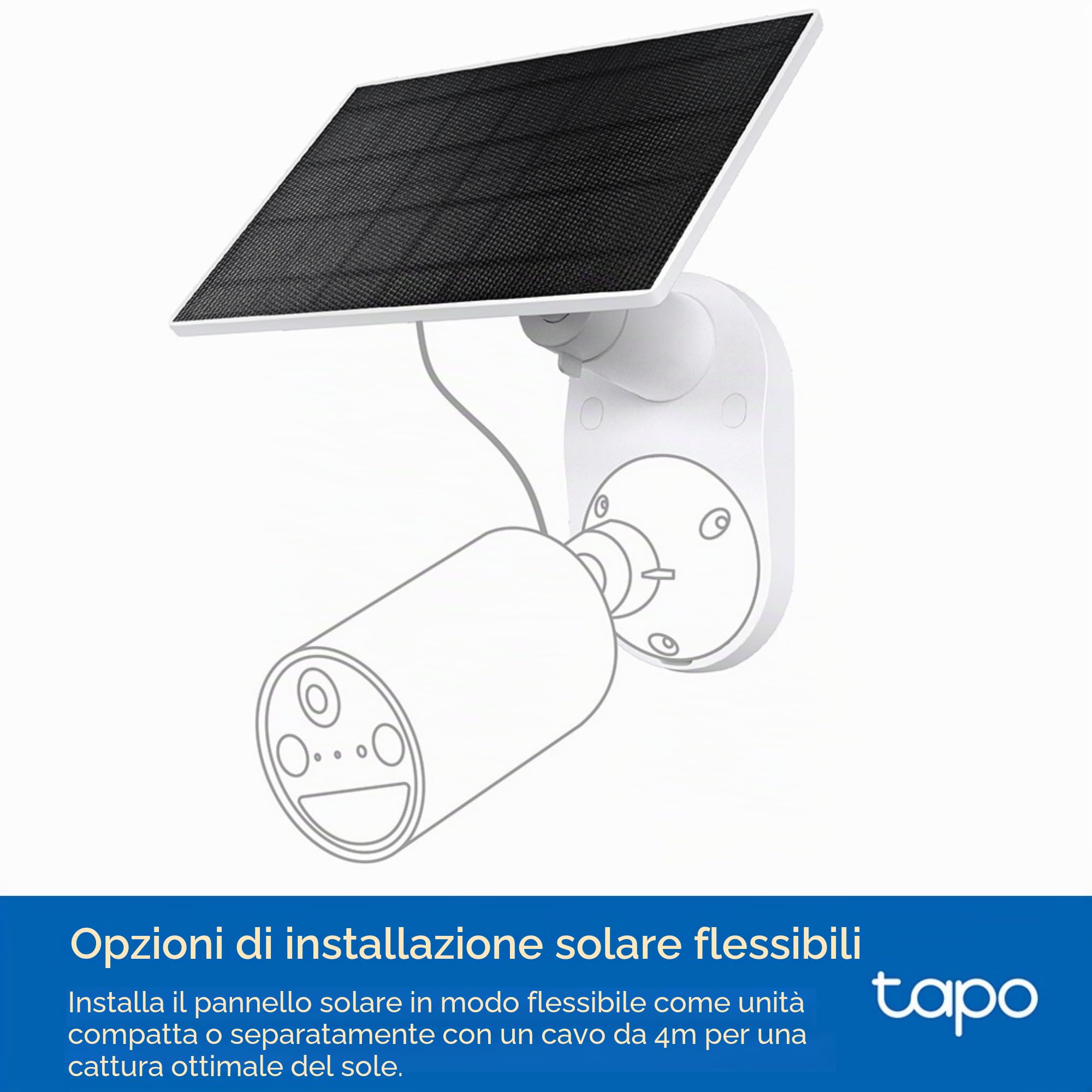 Tapo Pannello solare, installato in modo flessibile e regolazione dell'angolo, ricarica solare ad alta efficienza da 45 minuti per un uso giornaliero, impermeabile IP65, funziona con tutte le