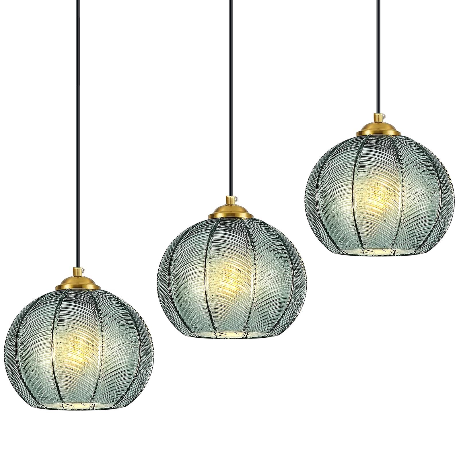 View 1 of ** UNKNOWN IF MISSING PARTS**
\Mikeru 3-Pack Mint Glass Pendant Lights
