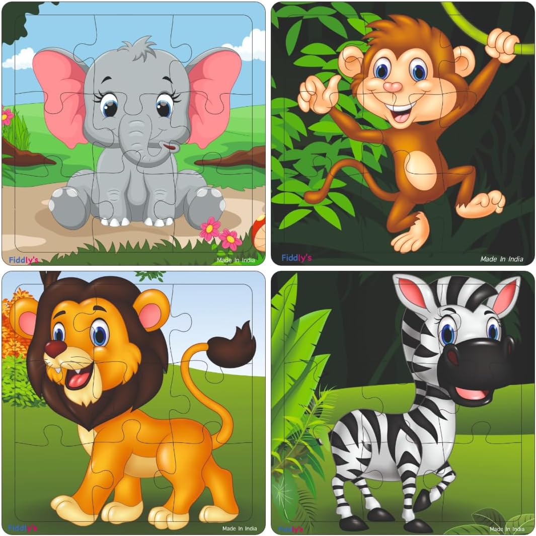 Fiddlys Kid's Wooden Jigsaw Puzzle Games For Children & Kids Paperless Puzzle - 9 Pieces (Pack Of 4) Age 3+