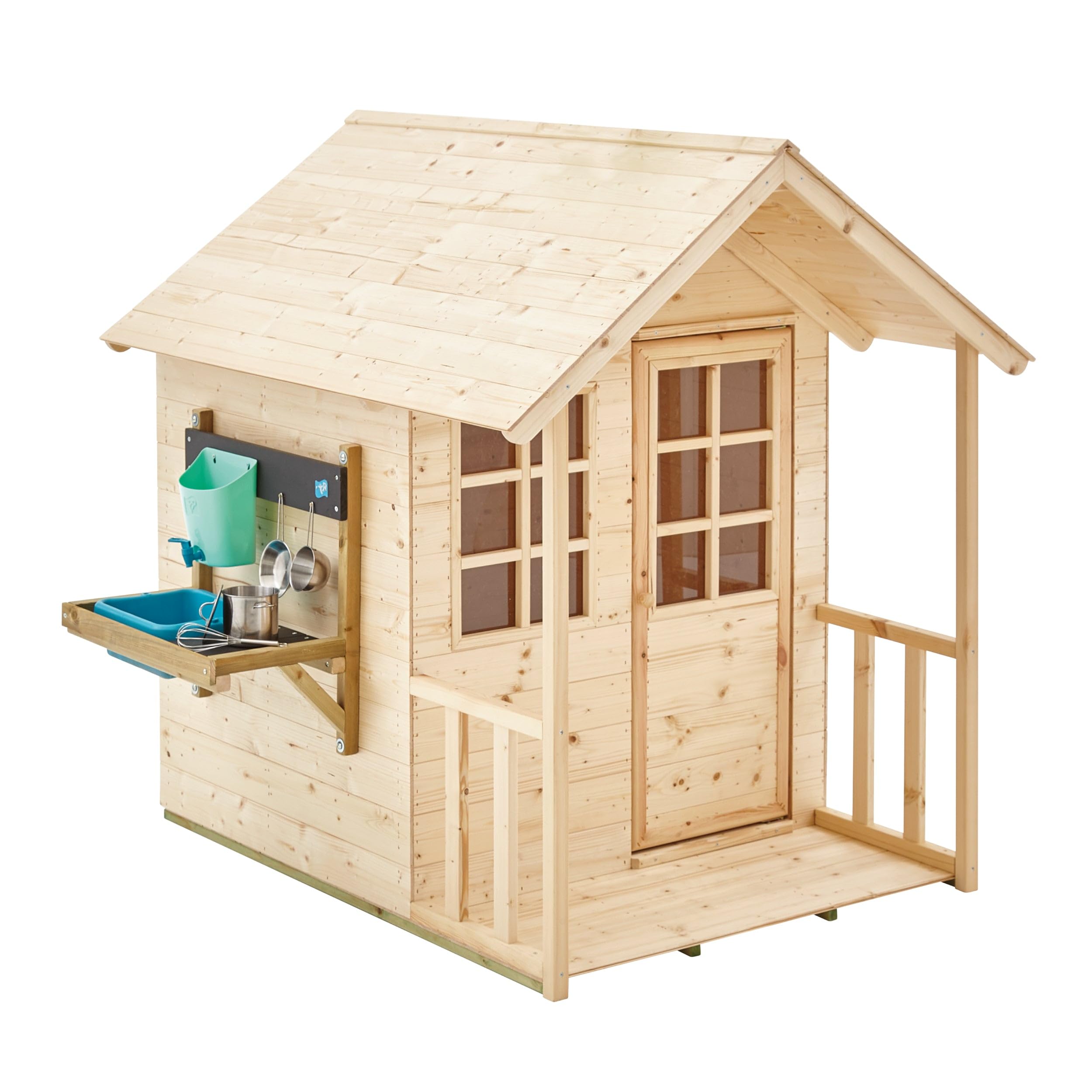 TP Toys Maisonnette Chalet Prairie en Bois avec Cuisine Extérieure et Ustensiles – Cabane Enfant avec Auvent, Plancher, Fenêtre Plexi et Pochoirs – 3 Ans+