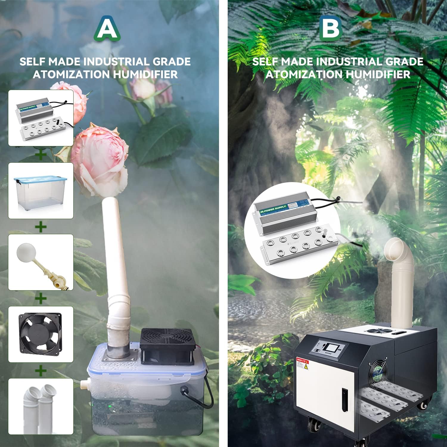 Mxmoonant Mist Maker 10 Head Ultrasonic Pond Fogger 7000ml/H Mist Humidifier with Float 400W Power Supply for Landscape Vegetable Preservation Scenic Magical Atmosphere