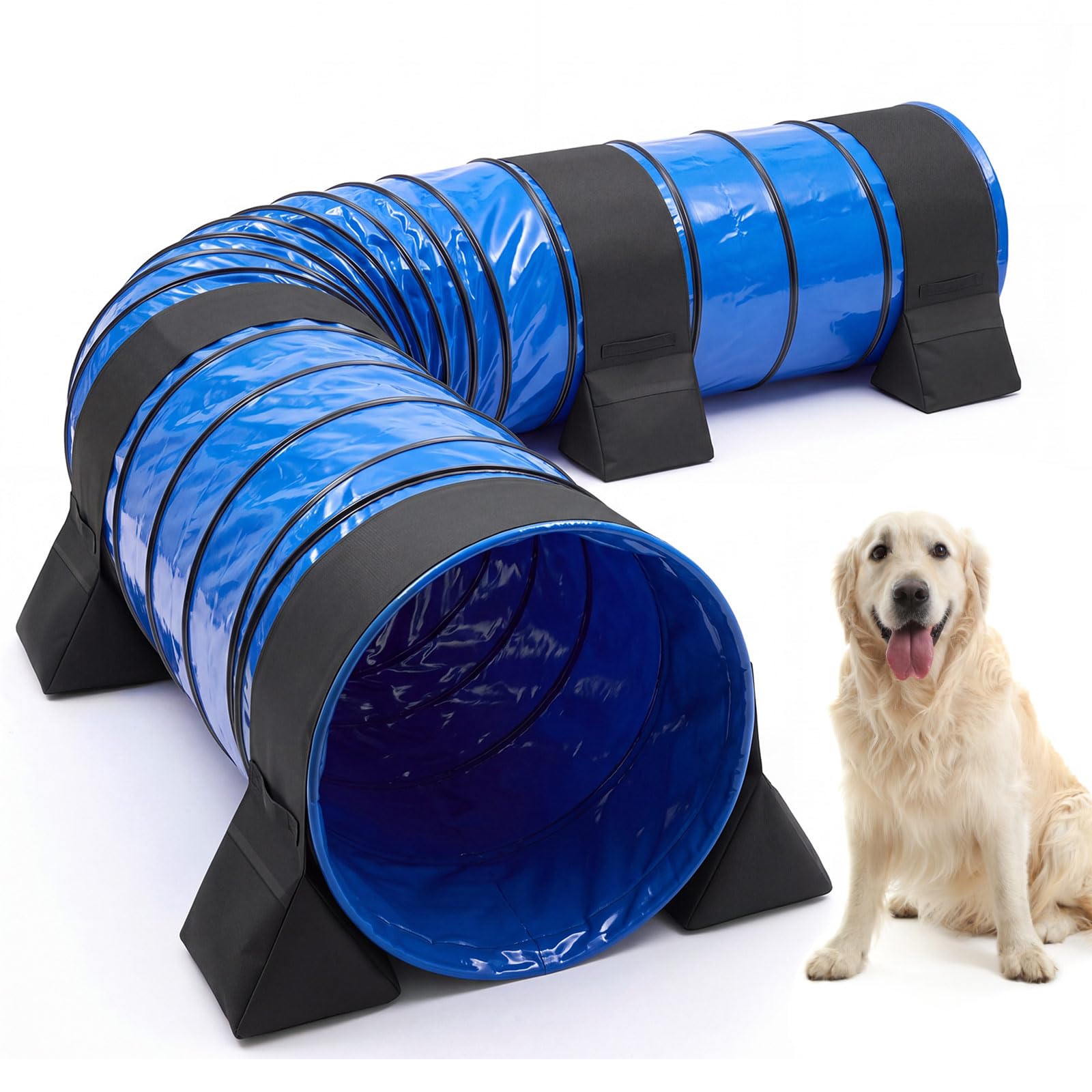 24 in x 20 ft PVC Dog Agility Tunnel with Sandbags Blue