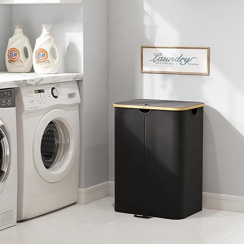 Miniatura 9 de Lifewit Cesta doble para la ropa sucia de 150 litros con tapa, cesta doble grande para la ropa sucia, bolsas extraíbles, 2 secciones estéticas para