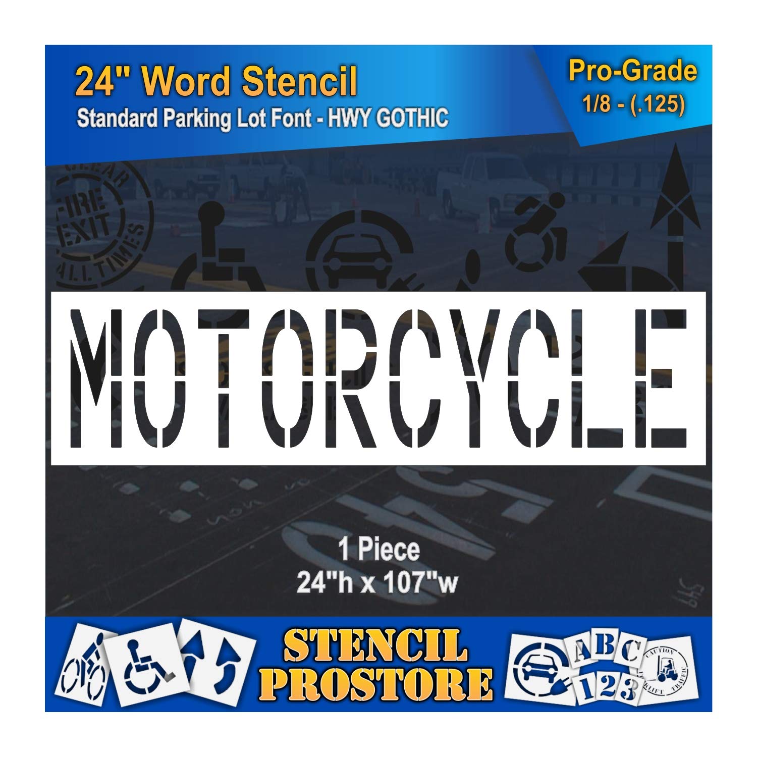Pavement Marking Stencils - 24 inch Motorcycle Stencil - 24" x 107" x 1/16'' (63 mil) - Light-Duty