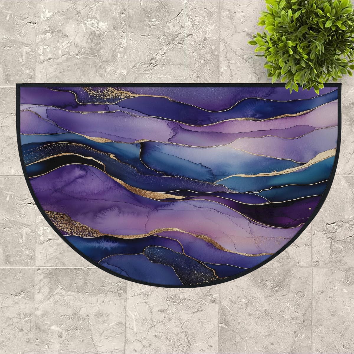 Mexpekil Paillasson demi-lune à encre abstraite pour intérieur et extérieur - Tapis de sol antidérapant - Lavable - Attrape la saleté - Demi-rond - 100 x 160 cm