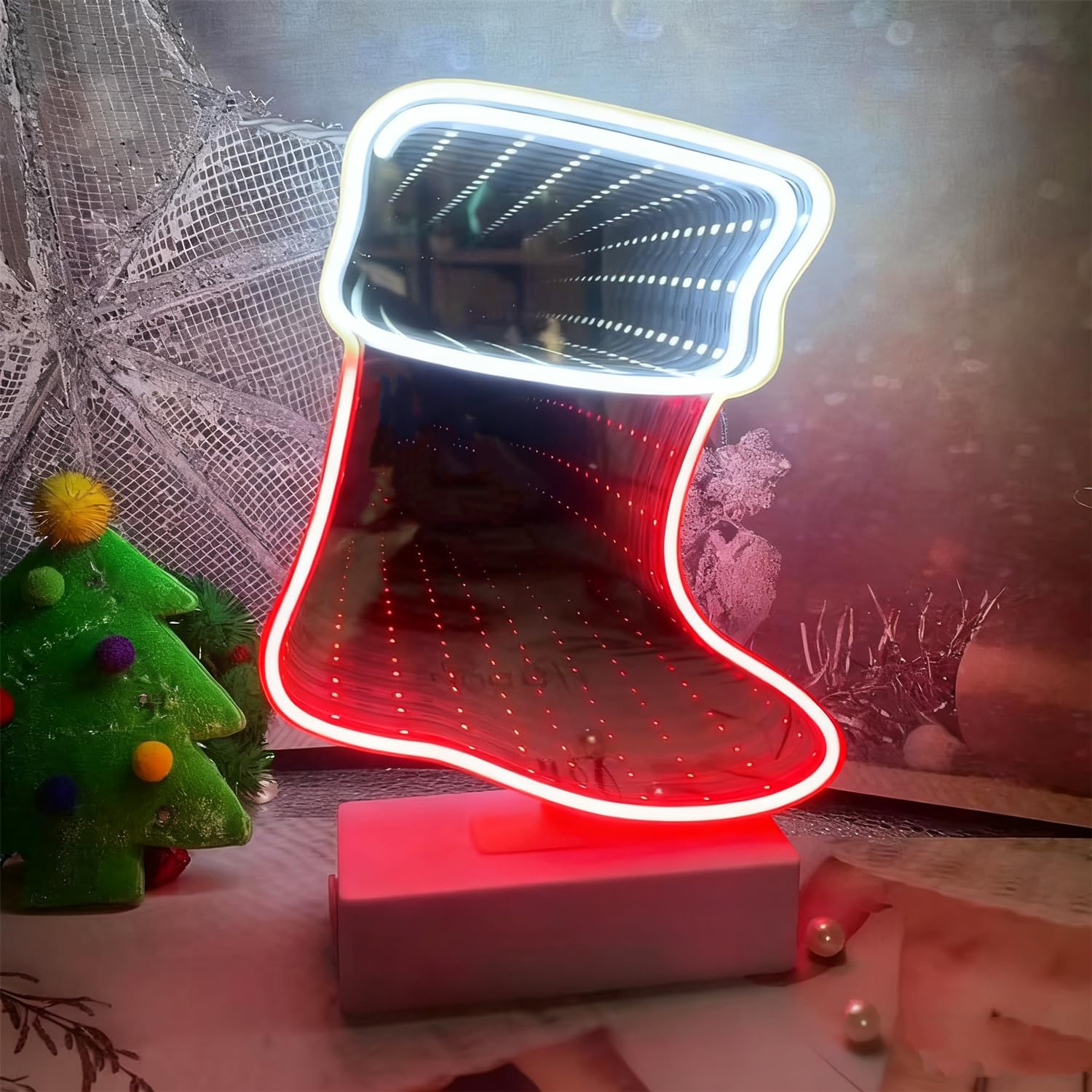 HFHungkeong Christmas Stocking Neon Signs LED Light for Tabletop Decor, Battery Powered Neon Christmas Lights for Birthday Party Living Room Kids Xmas Indoor Room Decoration — image 1