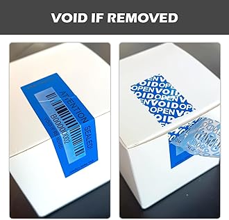 120 pcs Tamper Proof Label Sticker with Bar Code Total Transfer Security Warranty Void Seals/Stickers for Reusable Package with Serial Number(1 x 3.4Inches,Blue)